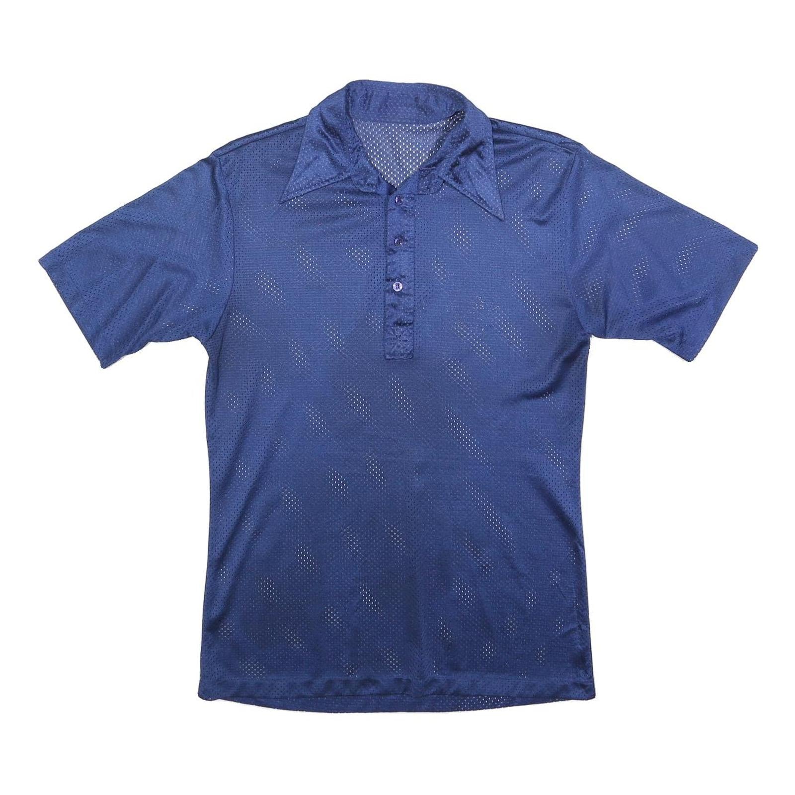 Mens Blue Short Sleeve Plain Polo Shirt M Polyester Collar Button Sport Casual