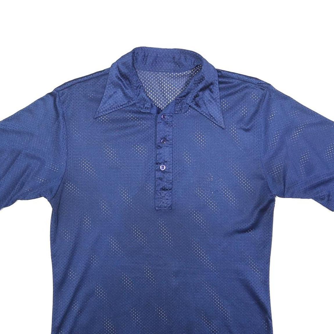 Mens Blue Short Sleeve Plain Polo Shirt M Polyester Collar Button Sport Casual