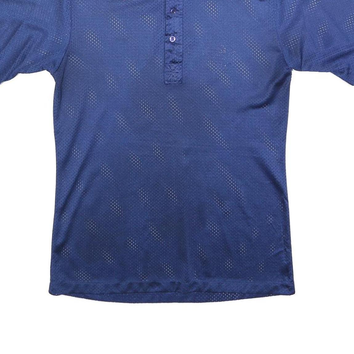Mens Blue Short Sleeve Plain Polo Shirt M Polyester Collar Button Sport Casual