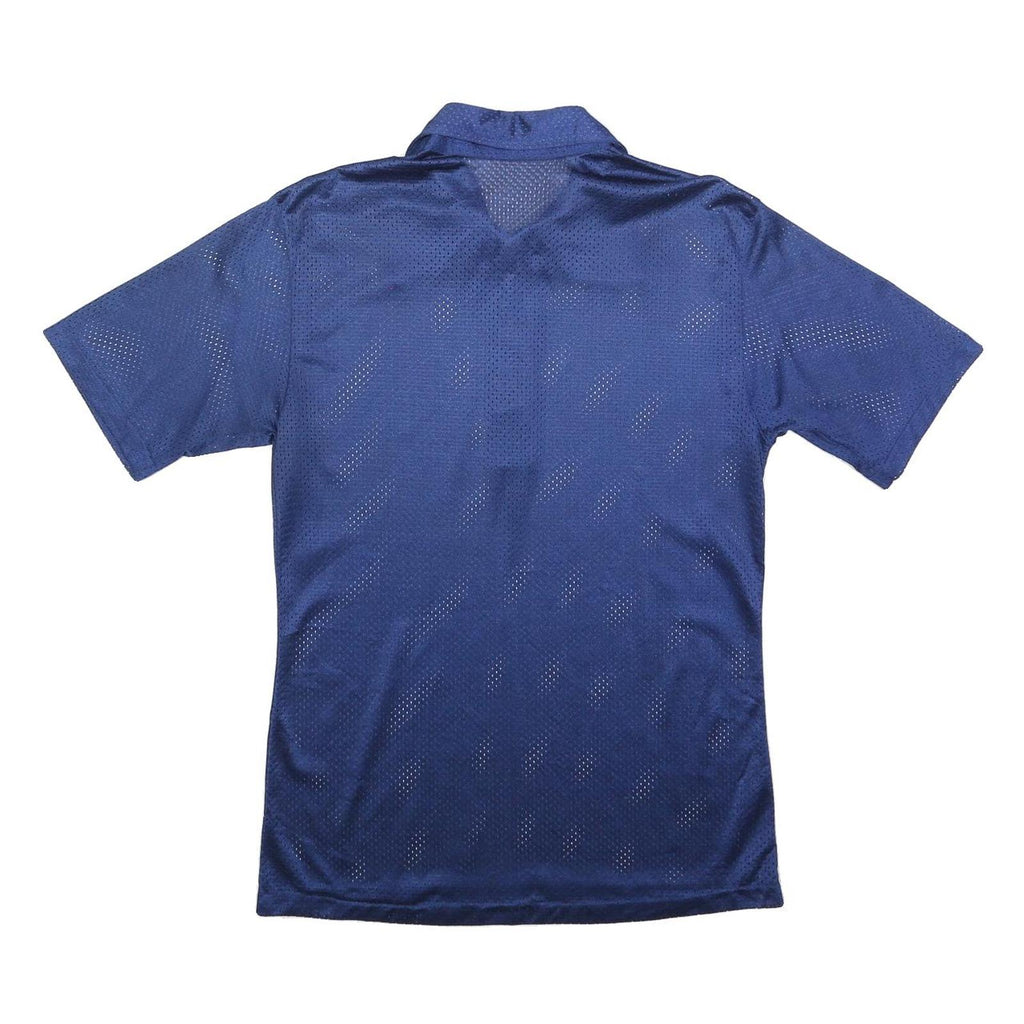 Mens Blue Short Sleeve Plain Polo Shirt M Polyester Collar Button Sport Casual