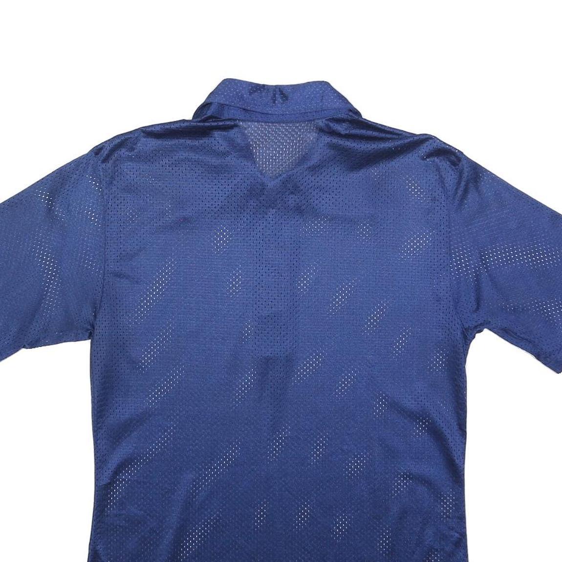 Mens Blue Short Sleeve Plain Polo Shirt M Polyester Collar Button Sport Casual