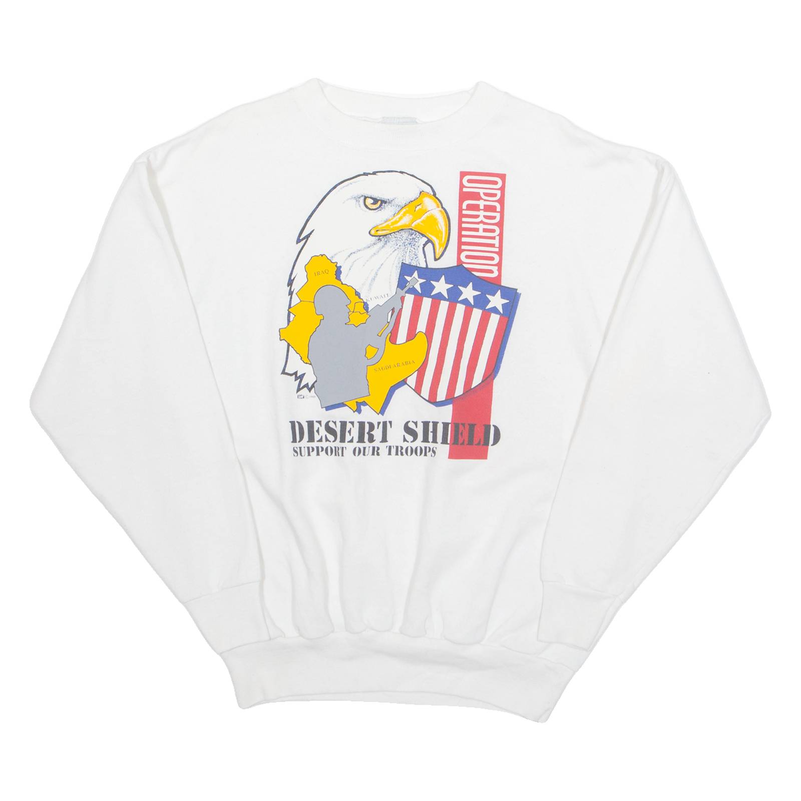 AMERICA'S FINEST Desert Island Support Our Troops Mens Sweatshirt White 90s USA XL