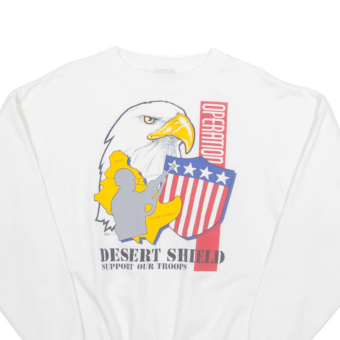 AMERICA'S FINEST Desert Island Support Our Troops Mens Sweatshirt White 90s USA XL