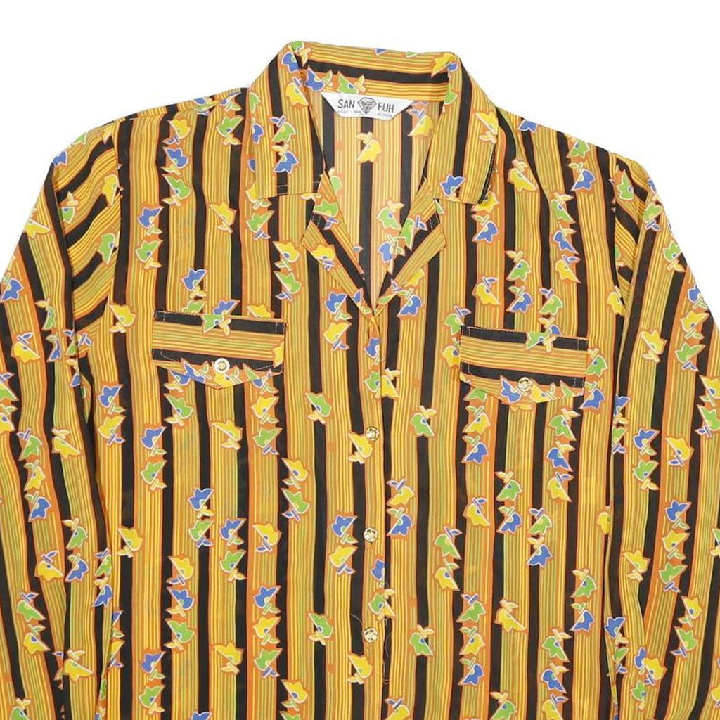 SAN FUH Womens Yellow & Black Striped Printed Shirt Long Sleeve Collared M