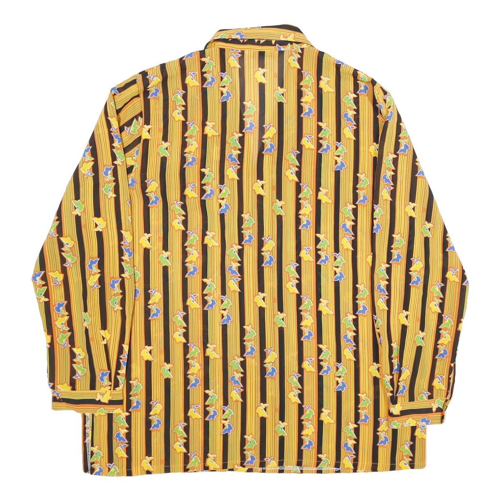 SAN FUH Womens Yellow & Black Striped Printed Shirt Long Sleeve Collared M