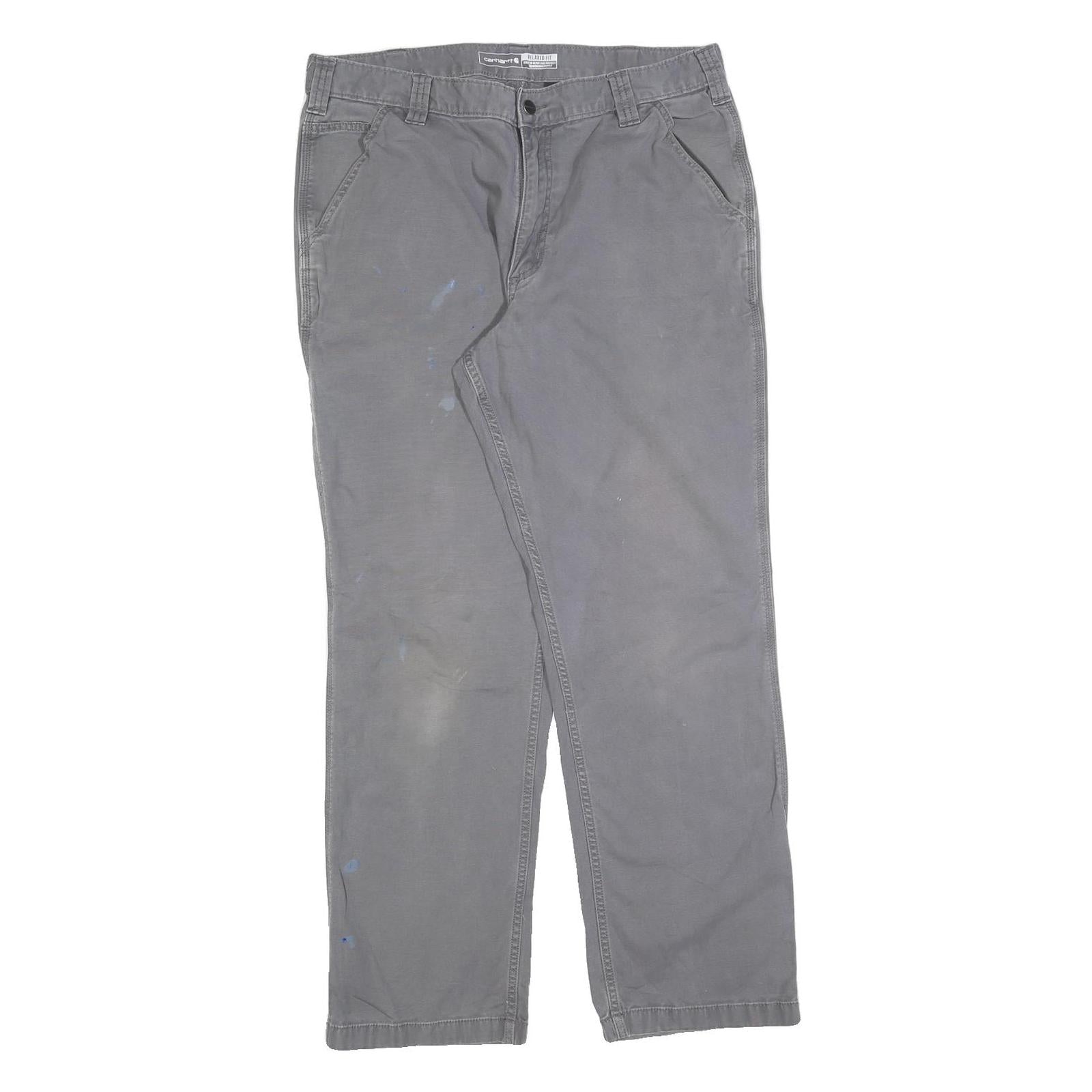CARHARTT Mens Relaxed Grey Cotton Blend Trousers W36 L32 Workwear Casual