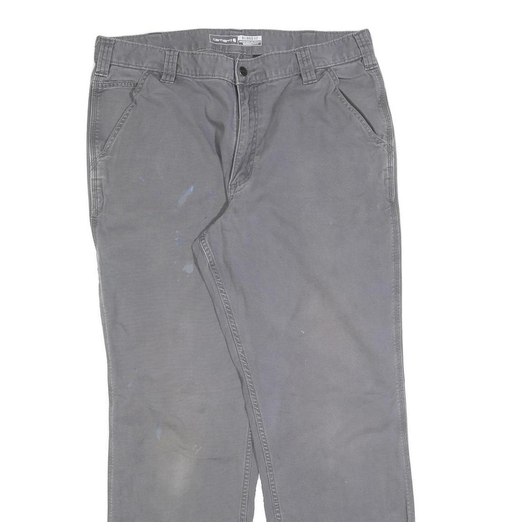 CARHARTT Mens Relaxed Grey Cotton Blend Trousers W36 L32 Workwear Casual