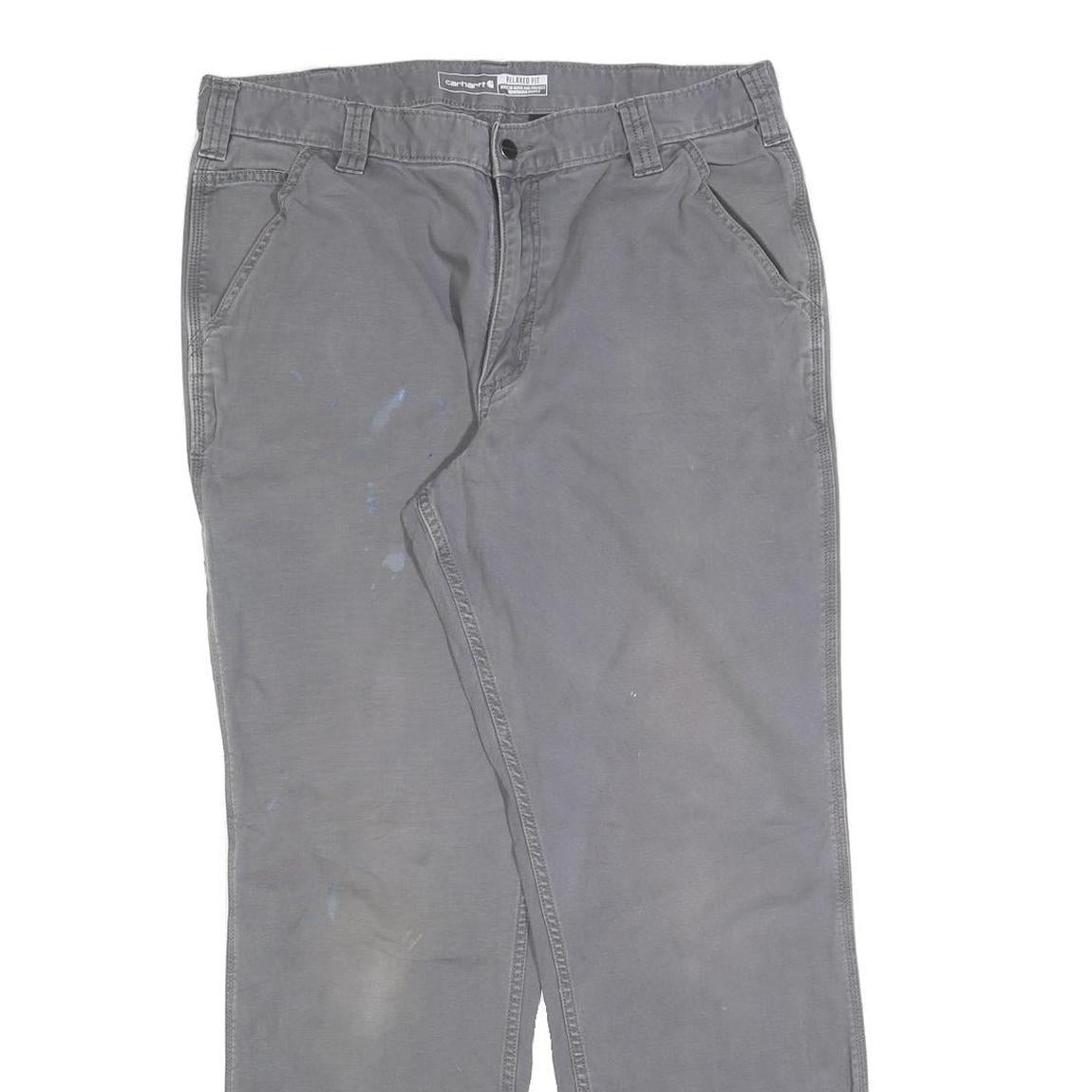 CARHARTT Mens Relaxed Grey Cotton Blend Trousers W36 L32 Workwear Casual