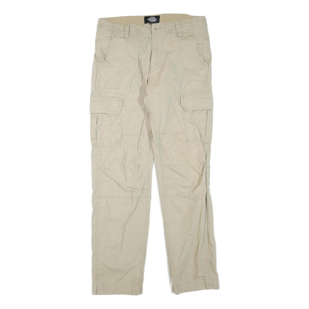 DICKIES Mens Cotton Blend Beige Regular Fit Cargo Trousers W30 L32 Workwear