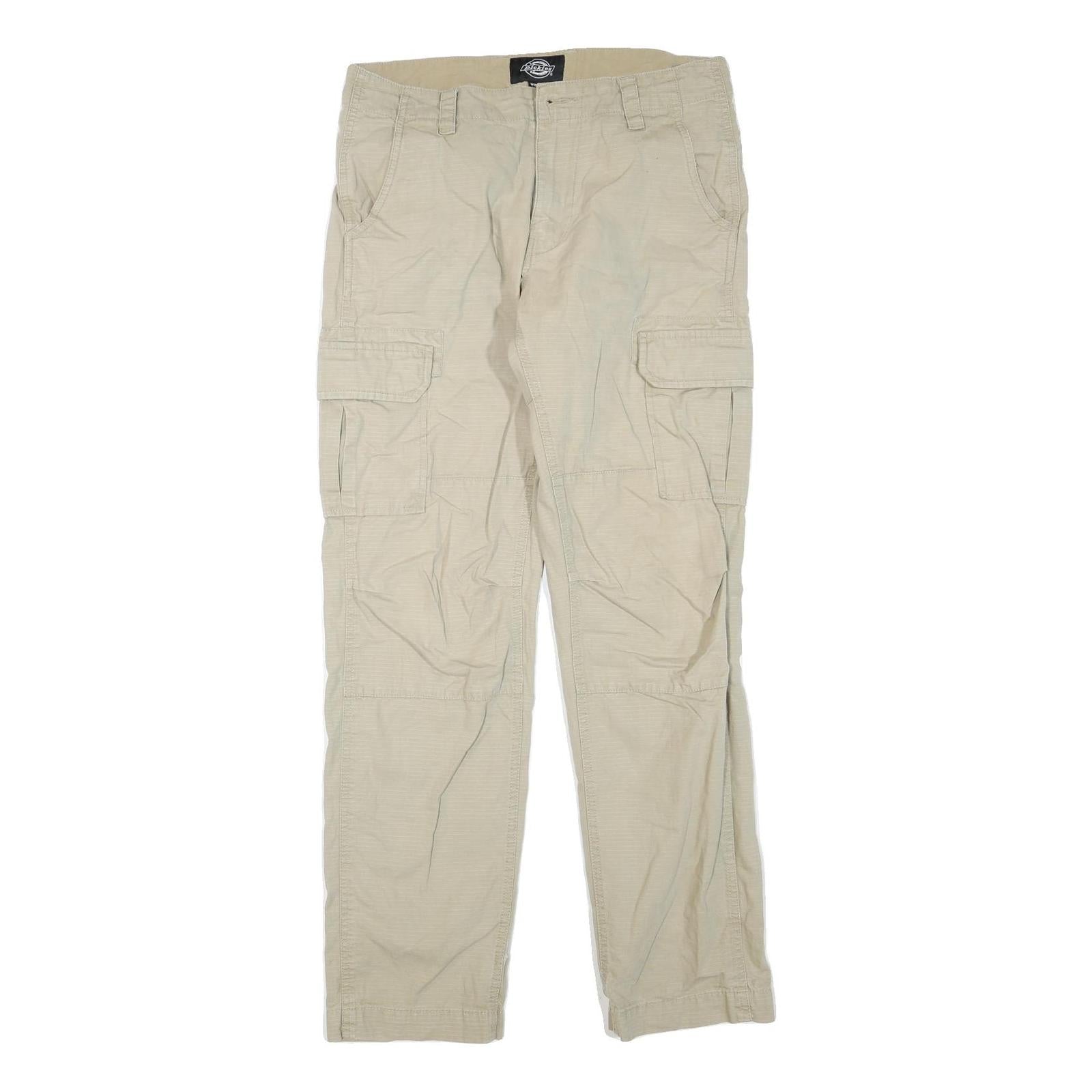 DICKIES Mens Cotton Blend Beige Regular Fit Cargo Trousers W30 L32 Workwear