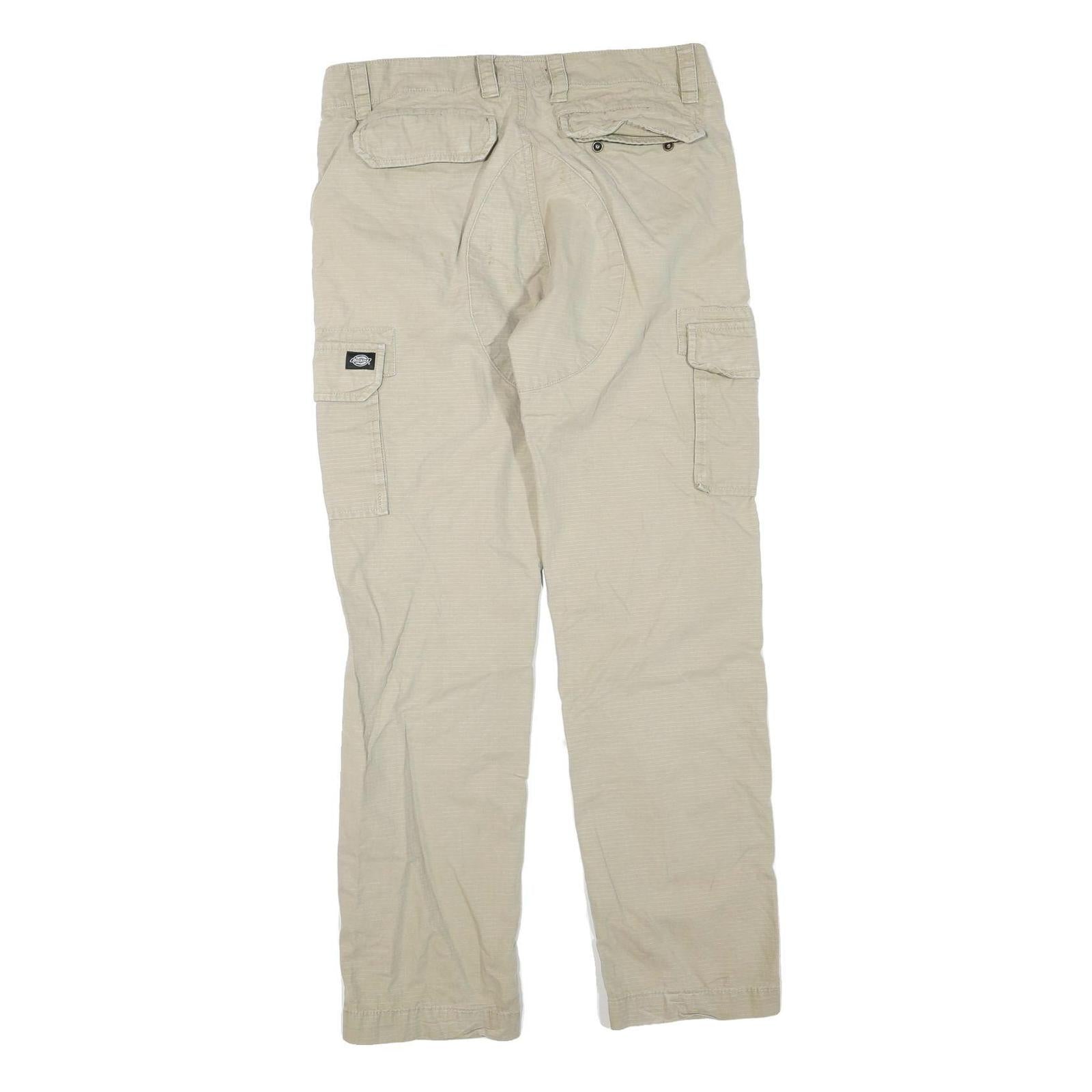 DICKIES Mens Cotton Blend Beige Regular Fit Cargo Trousers W30 L32 Workwear