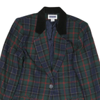 PROPHECY Womens Green & Navy Check Wool Jacket UK 14 Button Closure Classic Fit