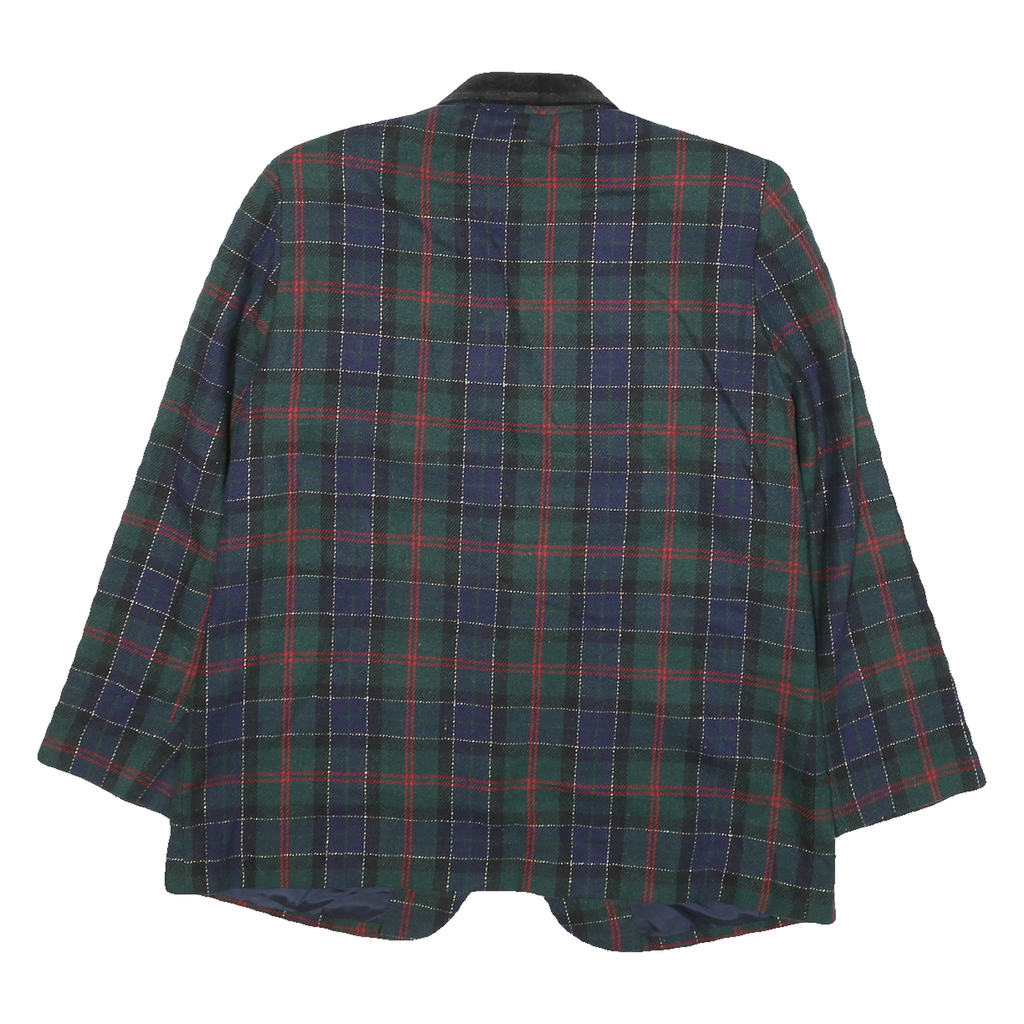 PROPHECY Womens Green & Navy Check Wool Jacket UK 14 Button Closure Classic Fit
