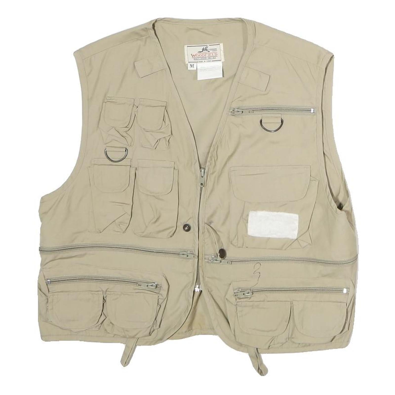 WOODFIELD Mens Beige Outdoor Cotton Jacket M Multi Pocket Utility Zip
