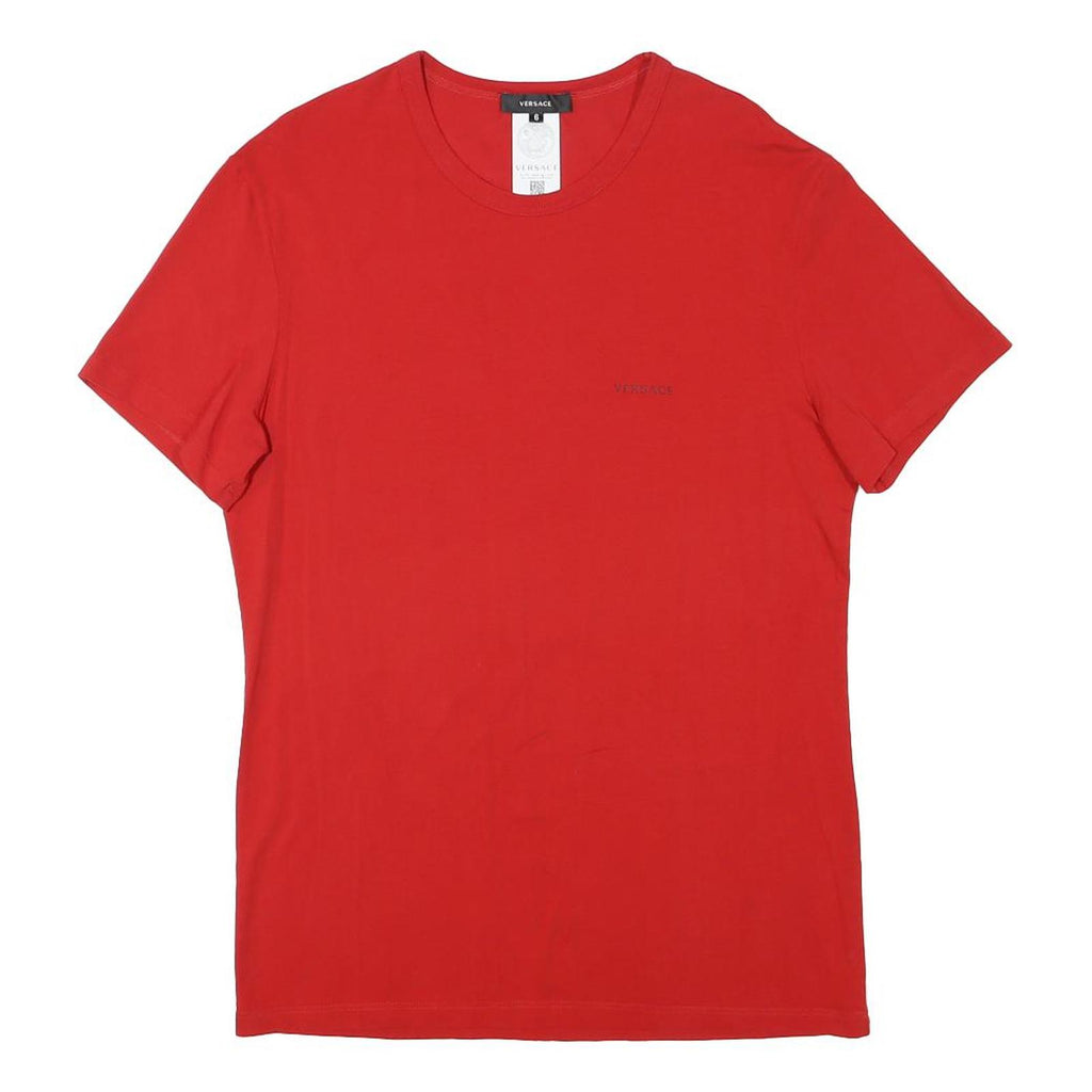 VERSACE Womens Red S Short Sleeve Crew Neck Cotton Blend T-Shirt Logo
