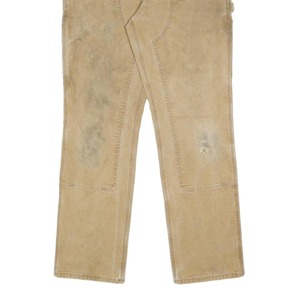 CARHARTT Mens Cotton Blend Beige Relaxed Straight Trousers W35 L31 Workwear Zip