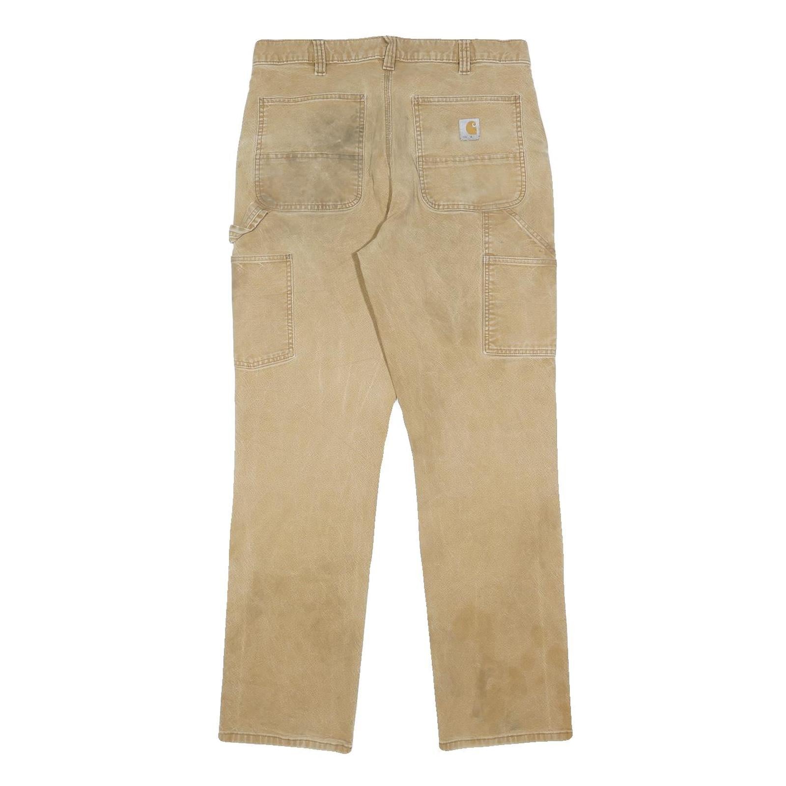 CARHARTT Mens Cotton Blend Beige Relaxed Straight Trousers W35 L31 Workwear Zip