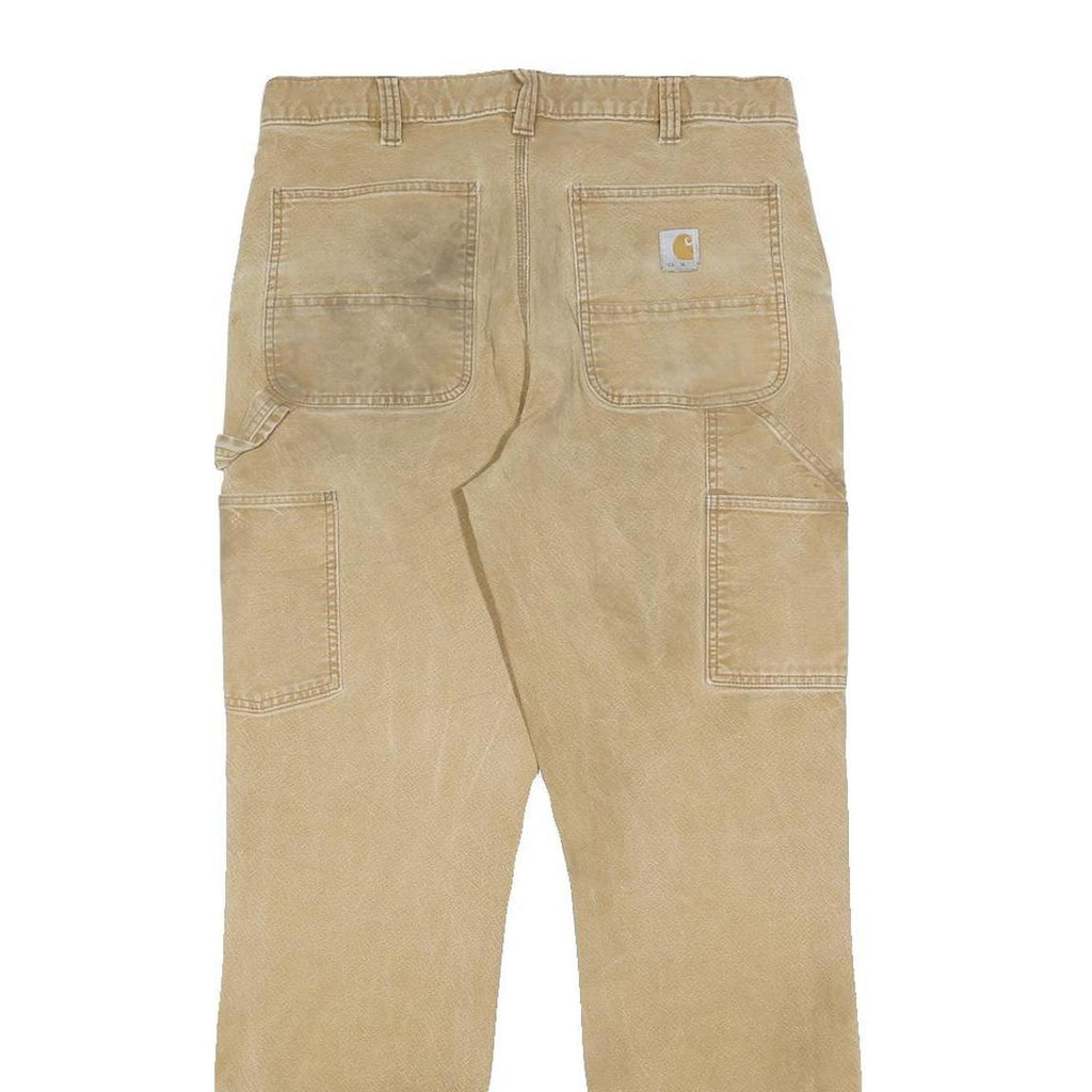 CARHARTT Mens Cotton Blend Beige Relaxed Straight Trousers W35 L31 Workwear Zip