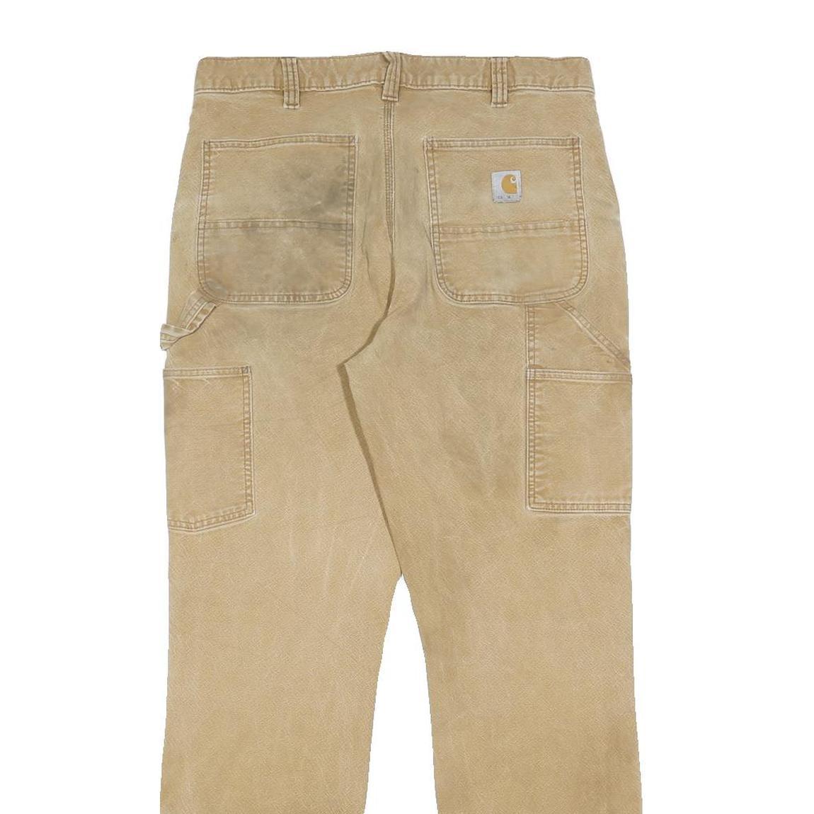CARHARTT Mens Cotton Blend Beige Relaxed Straight Trousers W35 L31 Workwear Zip