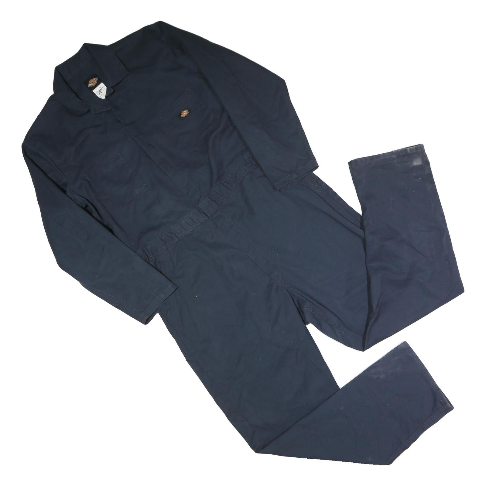 DICKIES Mens Navy Blue Dungarees Relaxed Polyester Blend XL W42 L42 Workwear