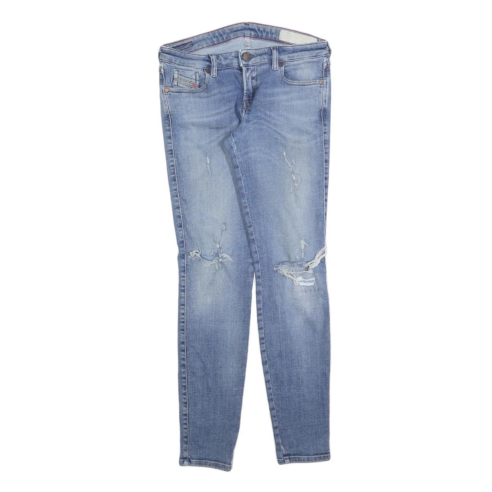 DIESEL Womens Slim Blue Denim Light Wash Jeans W28 L30 Distressed Zip Fit
