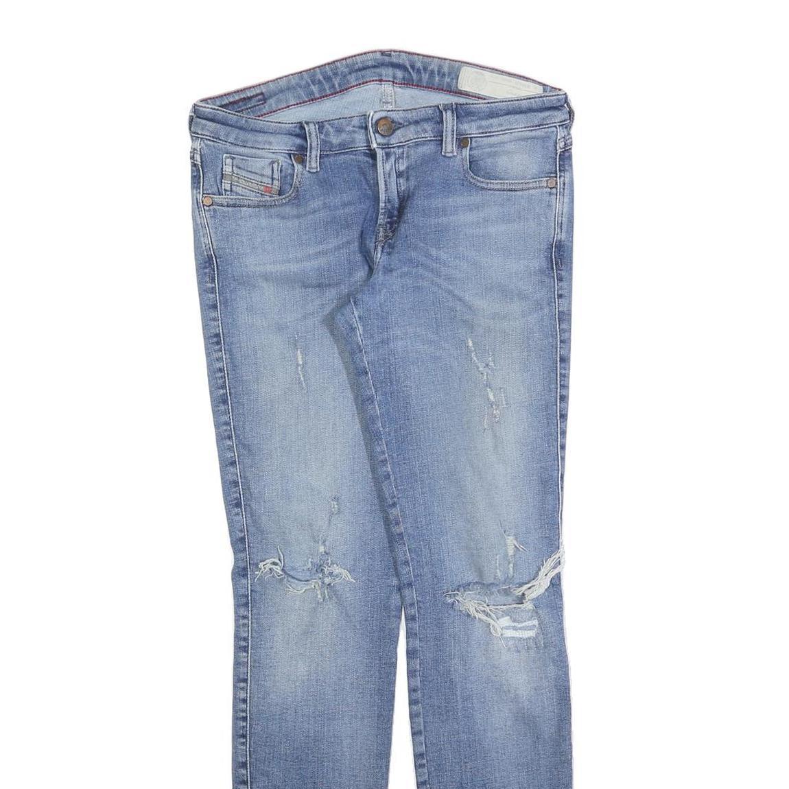DIESEL Womens Slim Blue Denim Light Wash Jeans W28 L30 Distressed Zip Fit