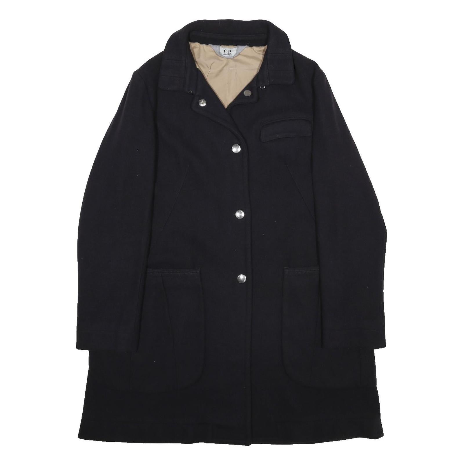 C.P. COMPANY Womens Black Wool Blend Button Jacket S Plain Classic Outerwear