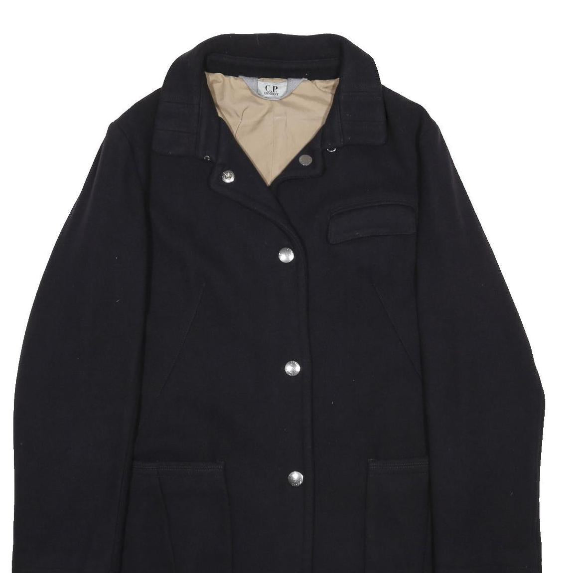 C.P. COMPANY Womens Black Wool Blend Button Jacket S Plain Classic Outerwear