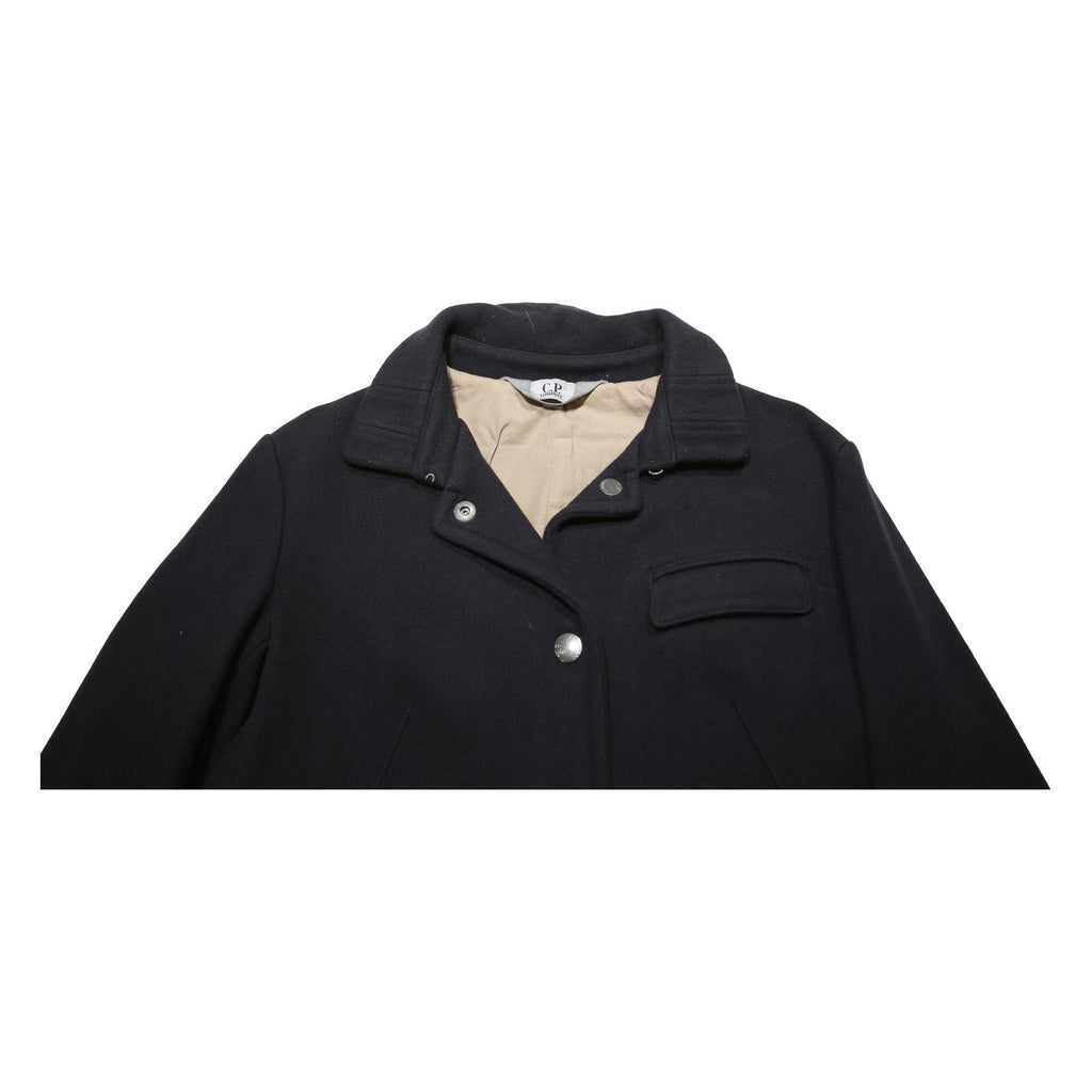 C.P. COMPANY Womens Black Wool Blend Button Jacket S Plain Classic Outerwear