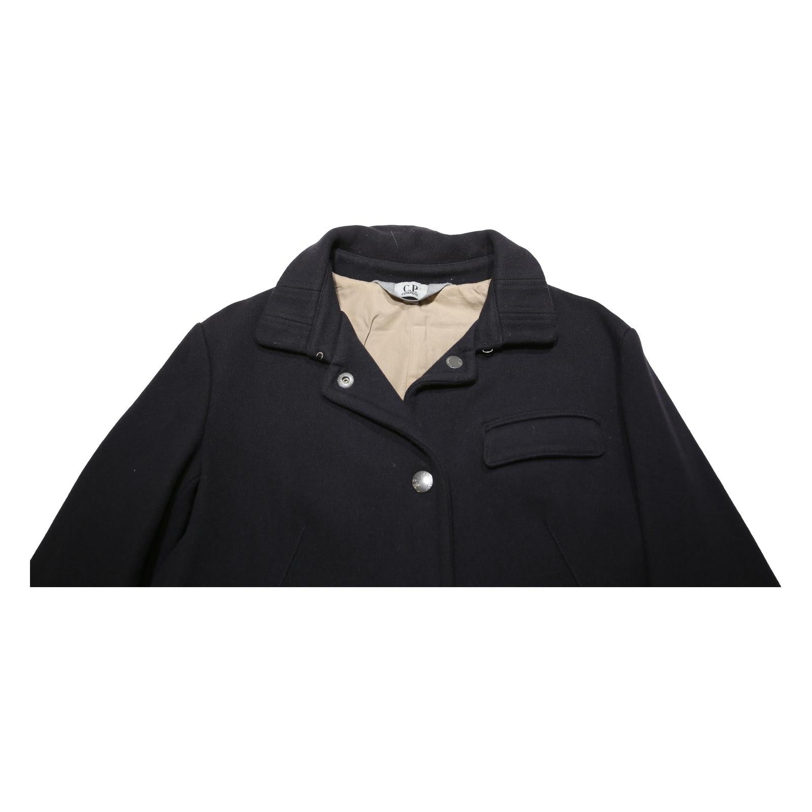 C.P. COMPANY Womens Black Wool Blend Button Jacket S Plain Classic Outerwear