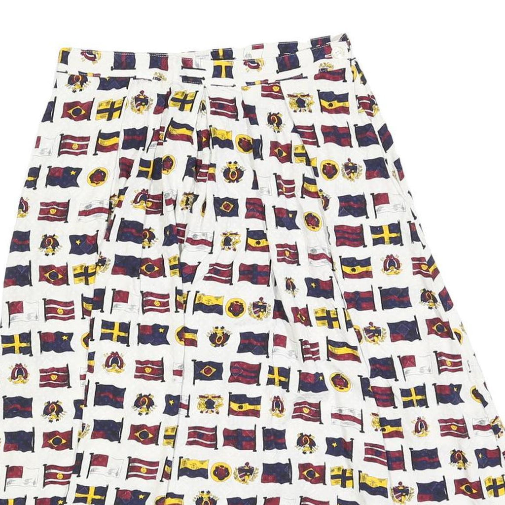 JG HOOK Womens White Cotton Blend Pleated Midi Skirt S Nautical Flags Print