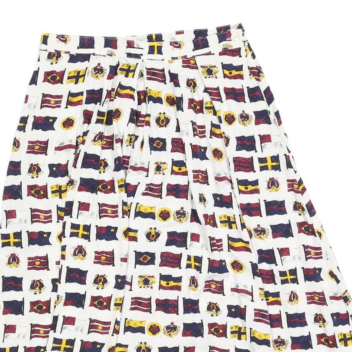 JG HOOK Womens White Cotton Blend Pleated Midi Skirt S Nautical Flags Print