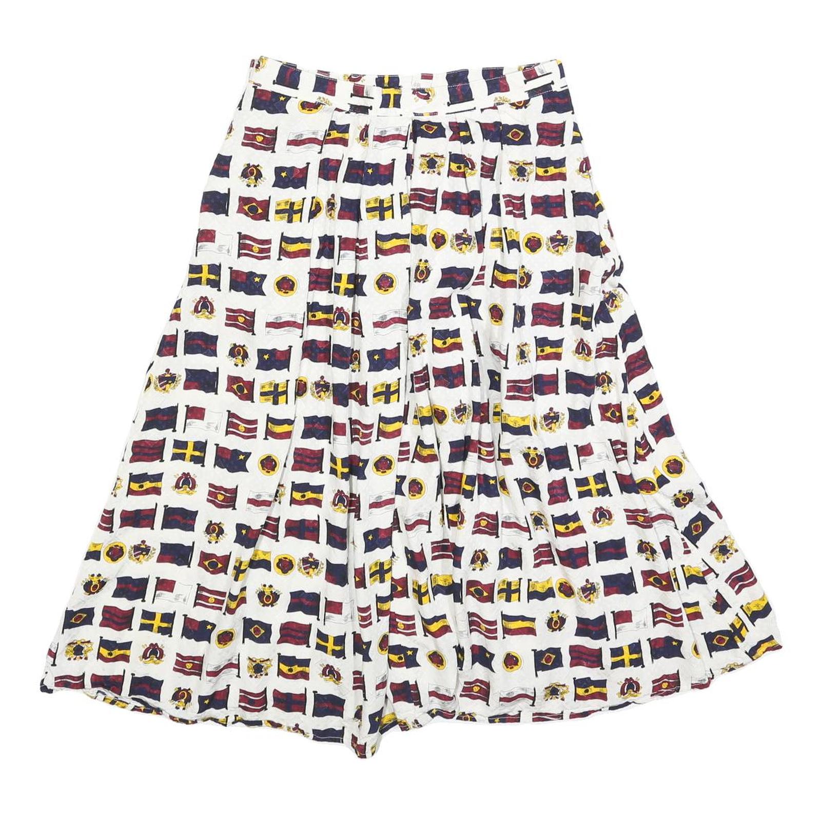 JG HOOK Womens White Cotton Blend Pleated Midi Skirt S Nautical Flags Print