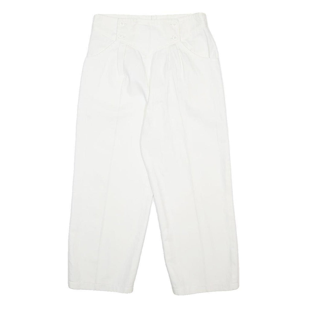 H&M Womens Cotton Blend White Relaxed W28 L22 Button Closure Trousers