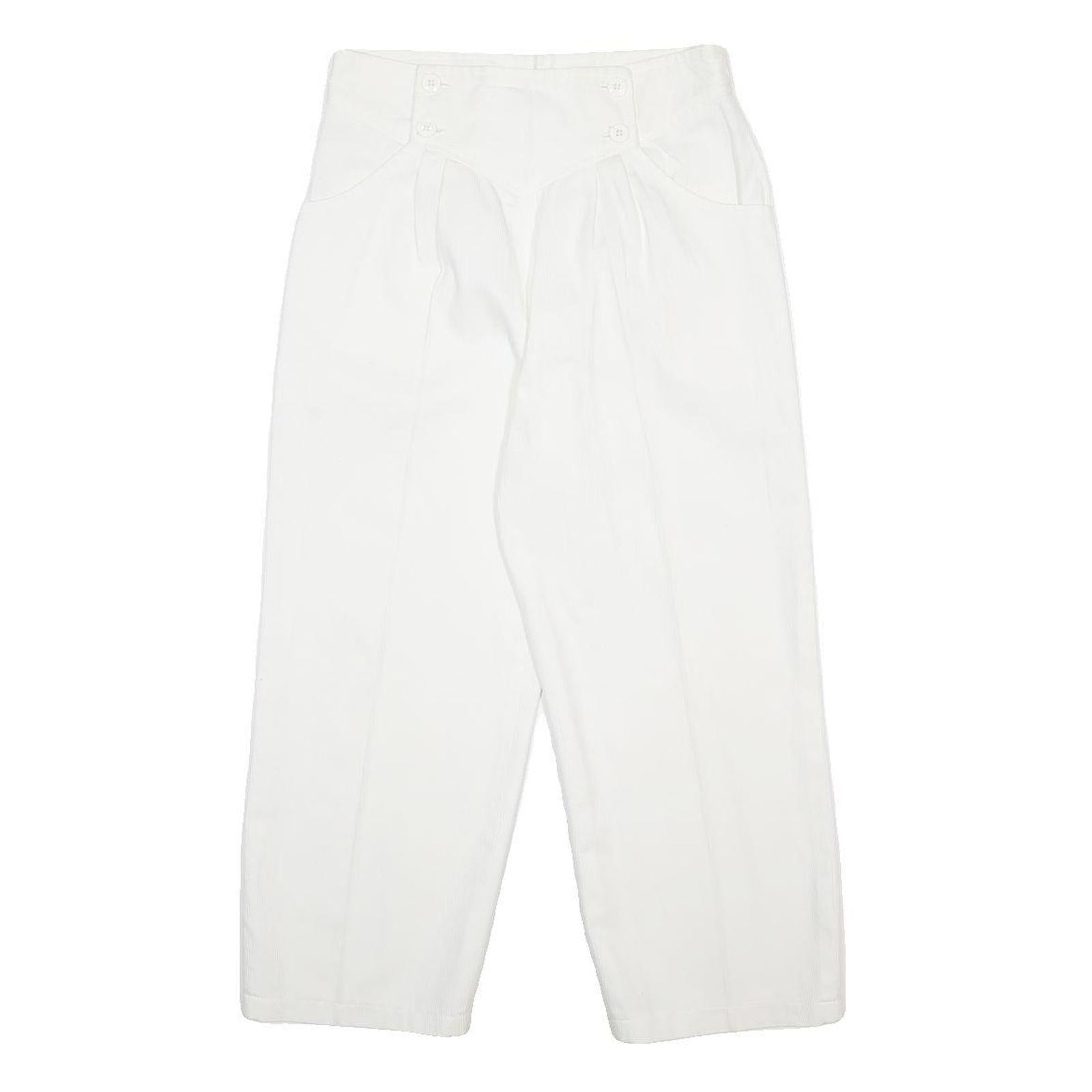 H&M Womens Cotton Blend White Relaxed W28 L22 Button Closure Trousers