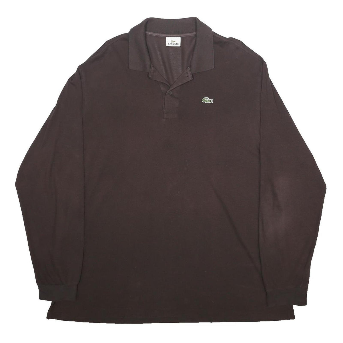 LACOSTE Mens Brown Long Sleeve Plain 3XL Cotton Jersey Point Collar Polo Shirt