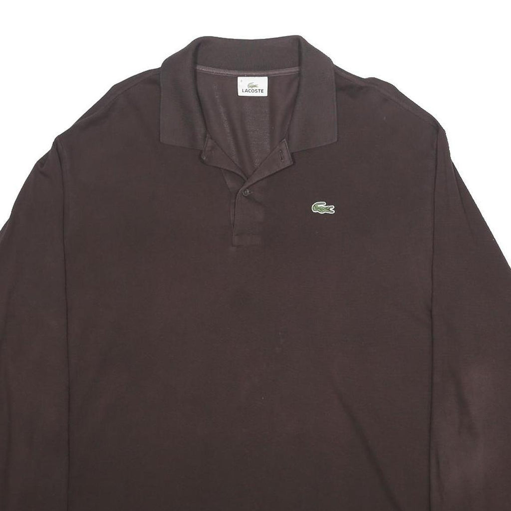 LACOSTE Mens Brown Long Sleeve Plain 3XL Cotton Jersey Point Collar Polo Shirt