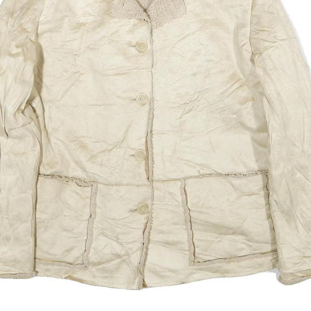 GRAFF Womens Cream Jacket M Woven Plain Button Closure Classic Fit Warm