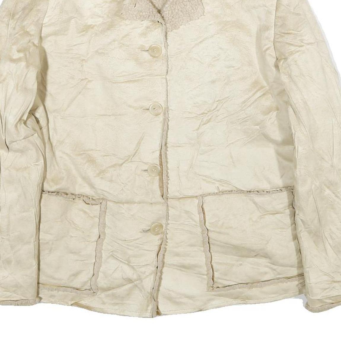 GRAFF Womens Cream Jacket M Woven Plain Button Closure Classic Fit Warm