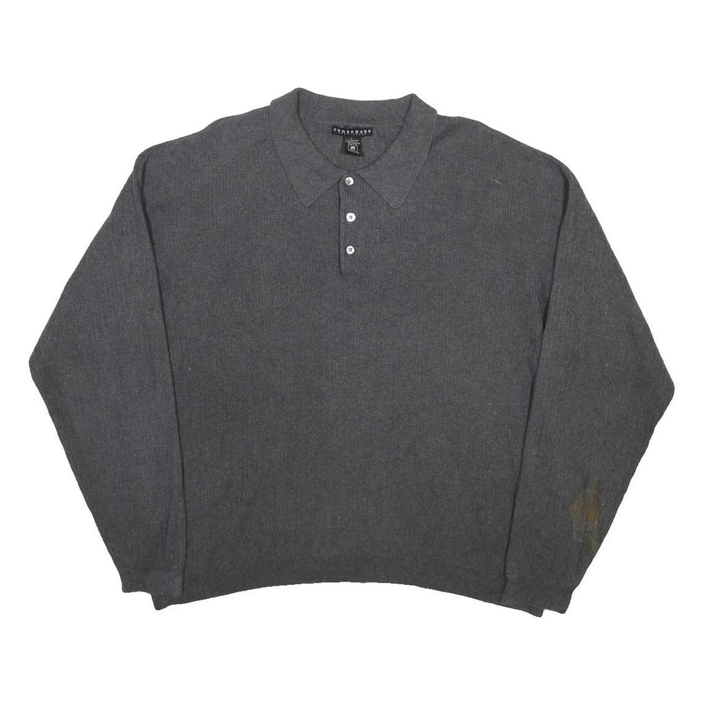 CONSENSUS Mens Grey Polo Neck Cotton Jumper L Casual Classic Comfortable