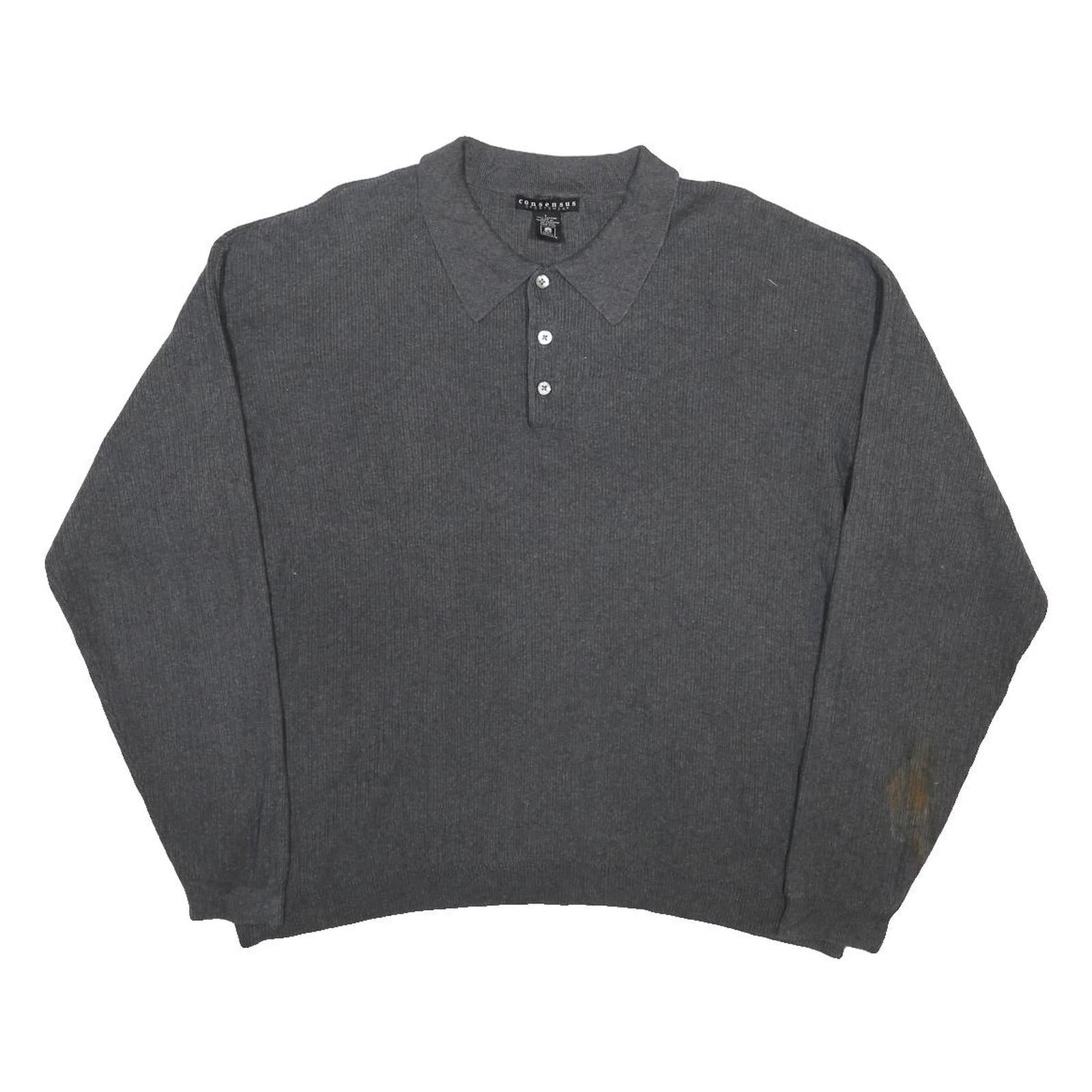 CONSENSUS Mens Grey Polo Neck Cotton Jumper L Casual Classic Comfortable
