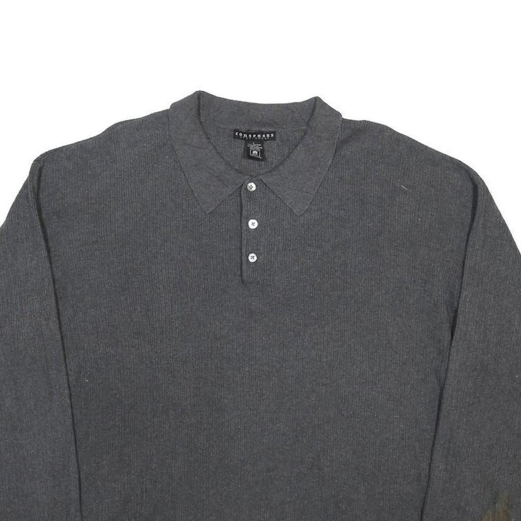 CONSENSUS Mens Grey Polo Neck Cotton Jumper L Casual Classic Comfortable