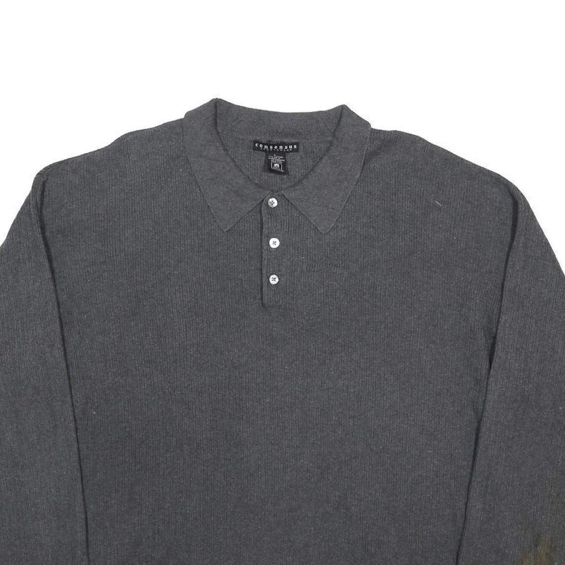 CONSENSUS Mens Grey Polo Neck Cotton Jumper L Casual Classic Comfortable