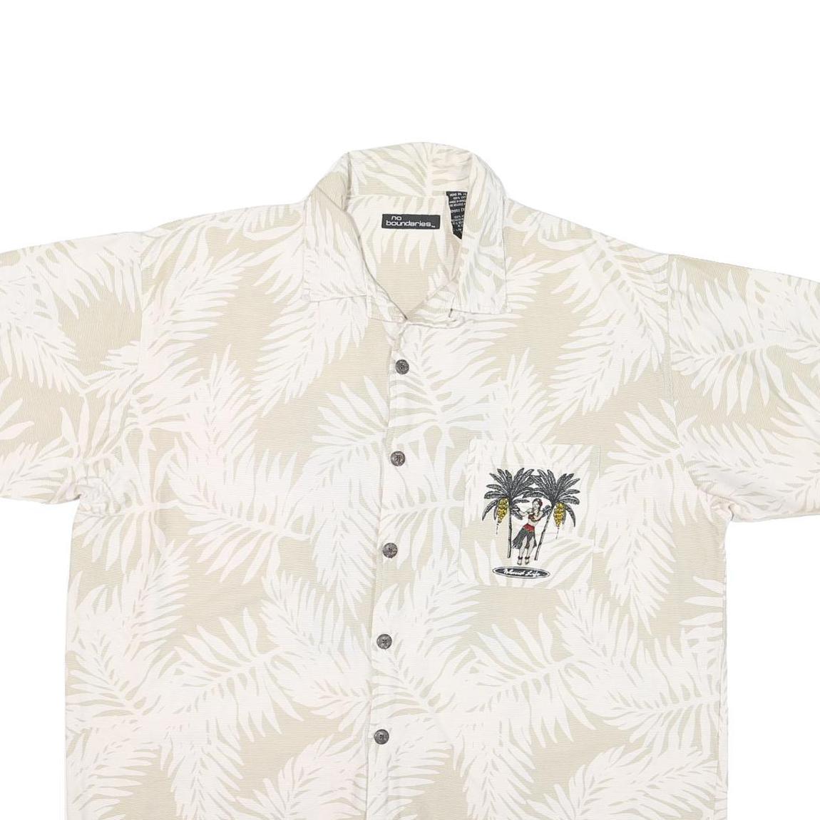 NO BOUNDRIES Mens Beige White Palm Leaf Printed Shirt XL Hawaiian Style