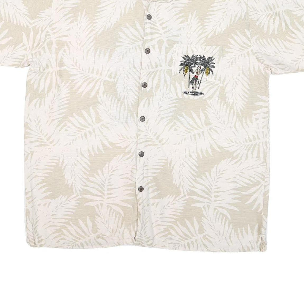 NO BOUNDRIES Mens Beige White Palm Leaf Printed Shirt XL Hawaiian Style