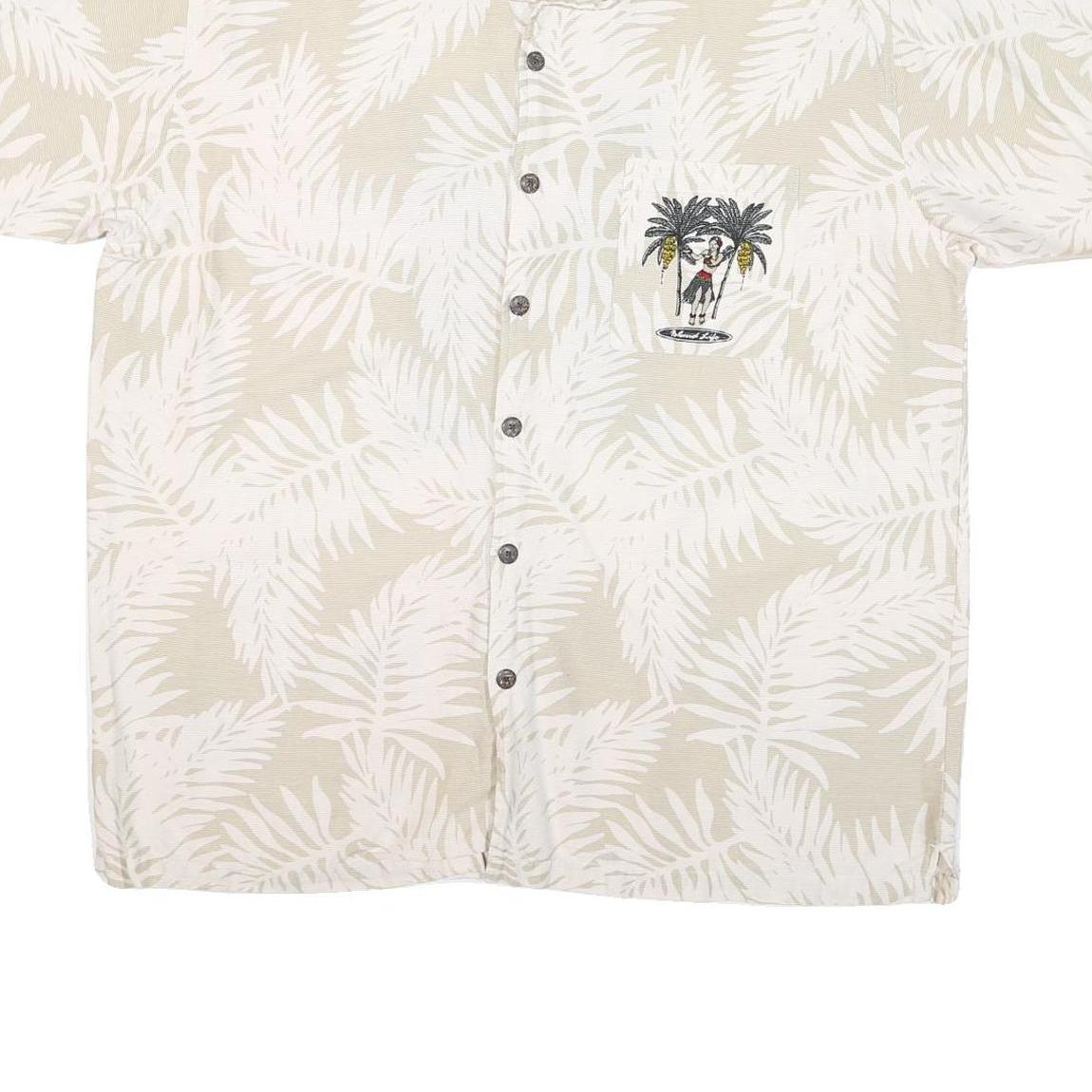 NO BOUNDRIES Mens Beige White Palm Leaf Printed Shirt XL Hawaiian Style