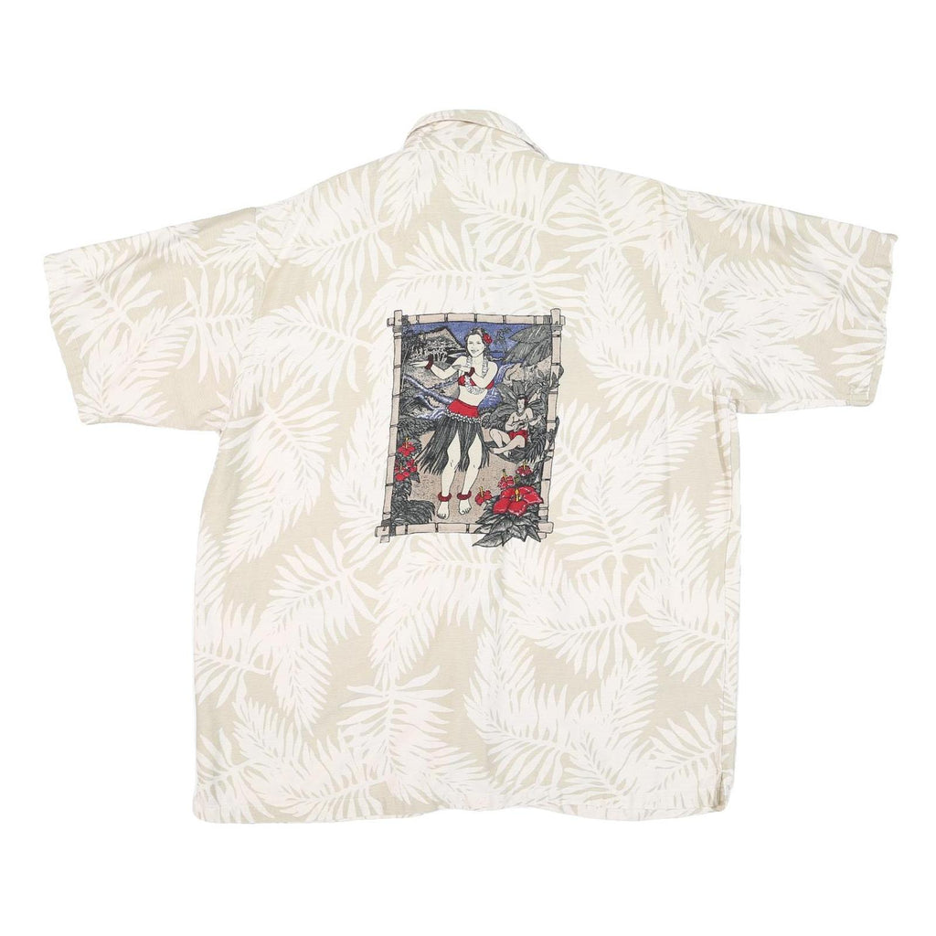 NO BOUNDRIES Mens Beige White Palm Leaf Printed Shirt XL Hawaiian Style