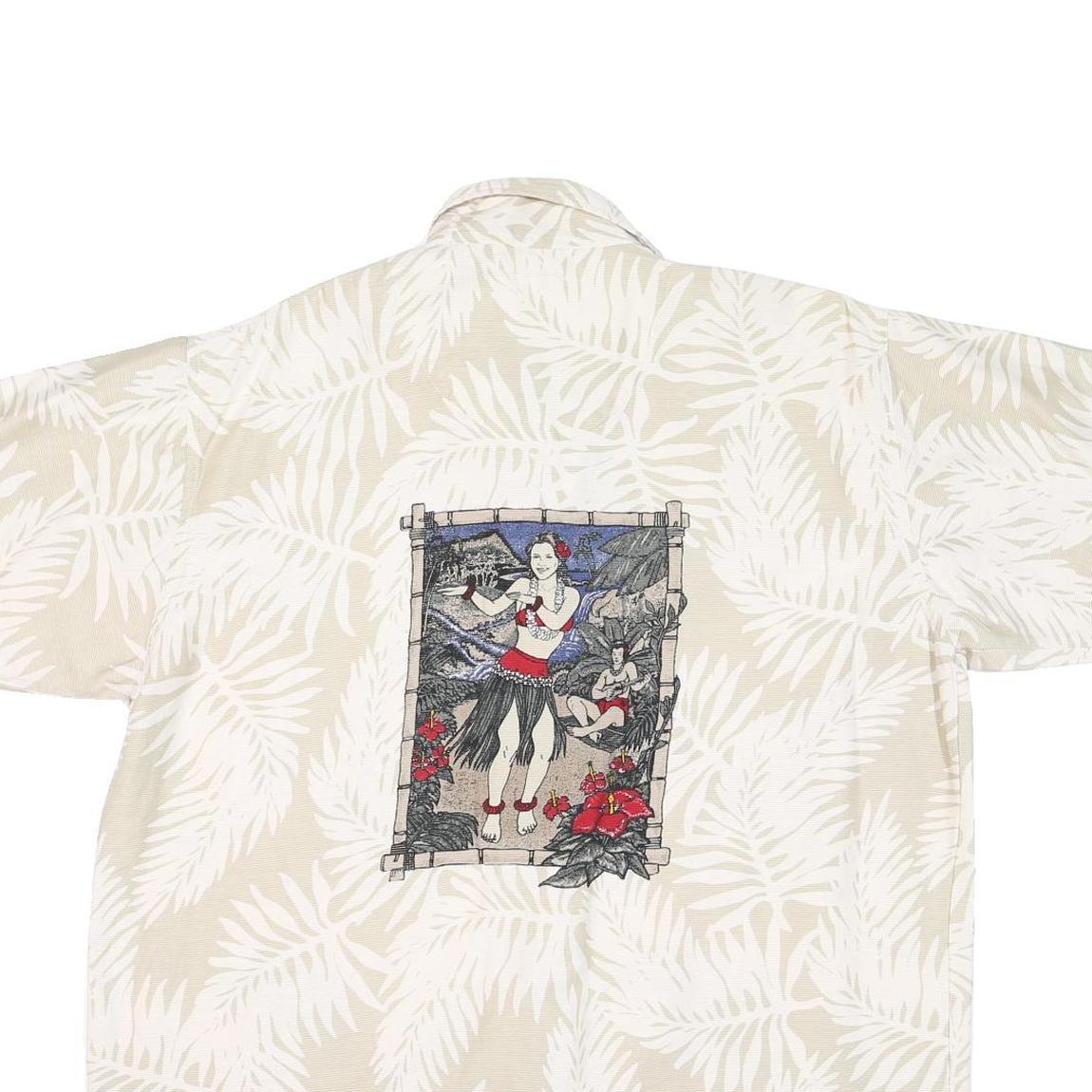 NO BOUNDRIES Mens Beige White Palm Leaf Printed Shirt XL Hawaiian Style