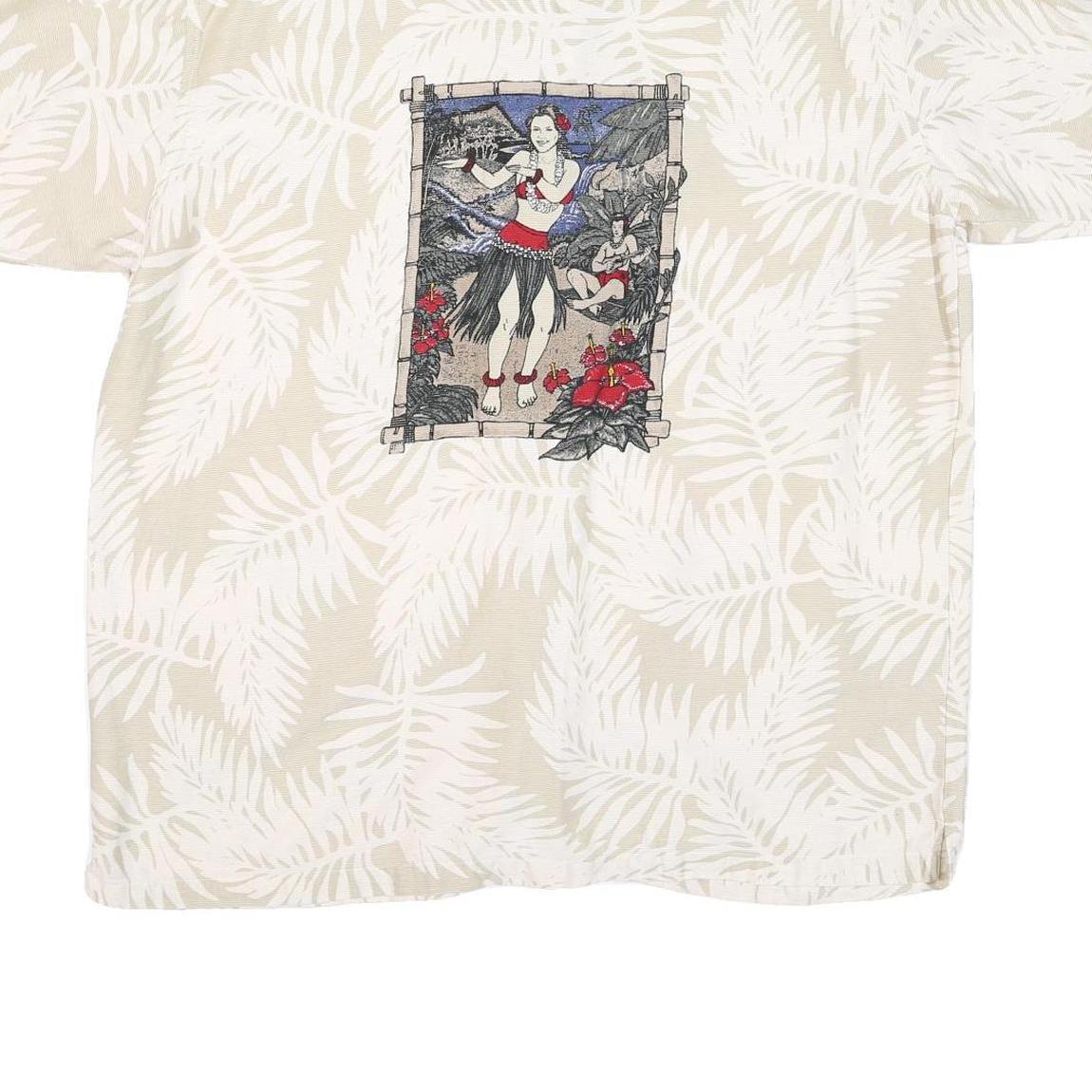 NO BOUNDRIES Mens Beige White Palm Leaf Printed Shirt XL Hawaiian Style