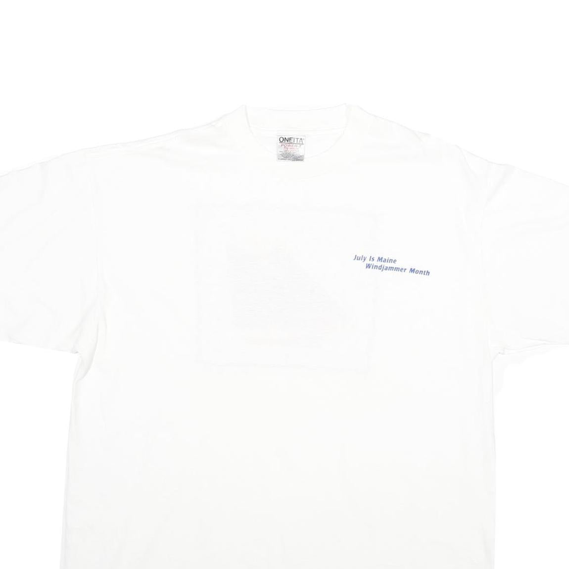 ONEITA Mens White XL Graphic T-Shirt Short Sleeve Crew Neck Cotton Casual